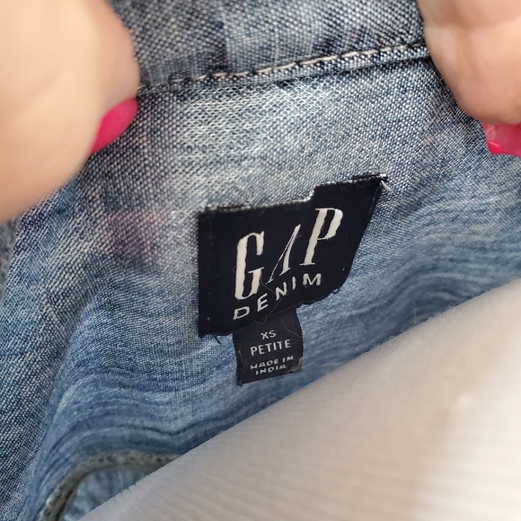 GAP Chambray Popover Denim Shirt Dress in Indigo 100% Cotton Size XS Petite - Picture 8 of 12